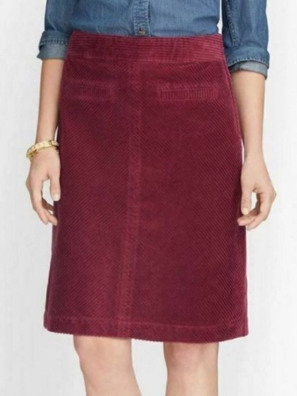 Talbots 14P Burgundy Corduroy Cotton Pencil Skirt
